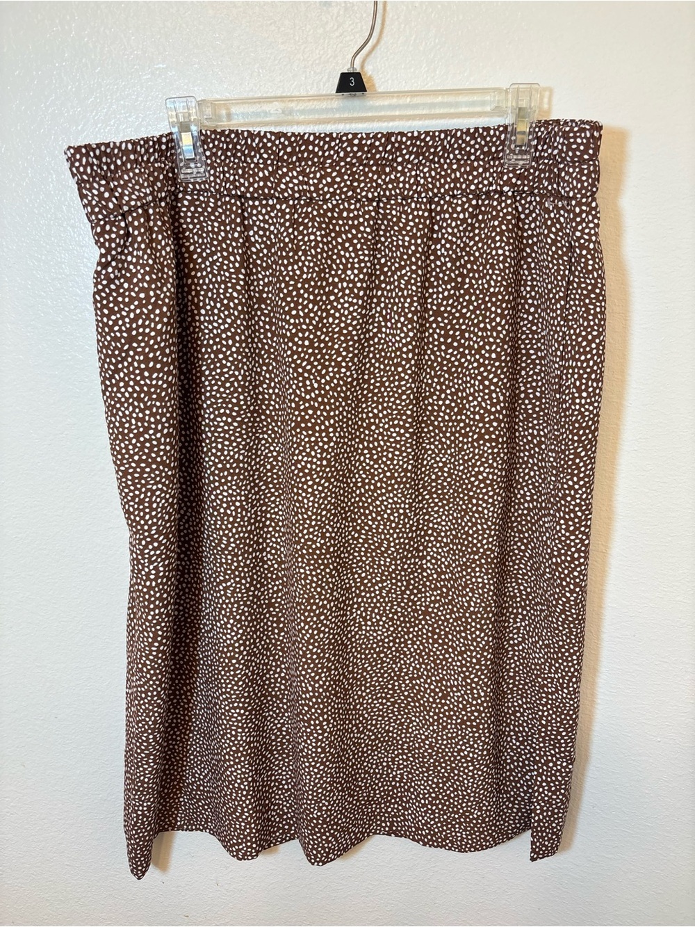 J. Crew Brown Midi Skirt with White Dot Print with pockets